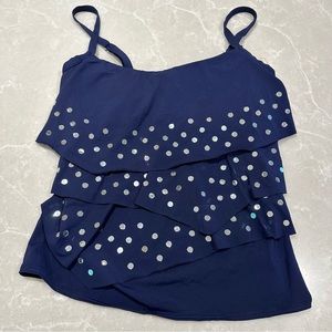 Coco Reef Navy Blue Tiered Ruffle Tankini Top 32 -34 C cup
